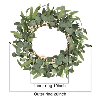 CEWOR 20in Eucalyptus Wreath for Front Door Spring Wreath for Farmhouse Front Porch Home Window Decor - Image 2