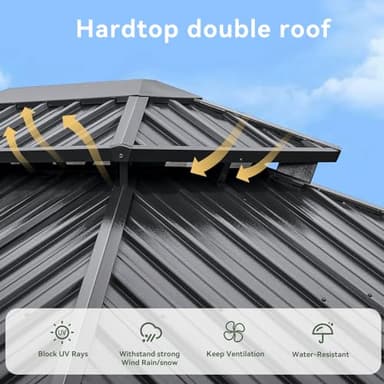 Aoxun 10'x12' Hardtop Gazebo, Aluminum Frame Canopy with Double Galvanized Steel Roof, Outdoor Metal Pavilion with Netting, Curtains for Backyard, Patio and Deck - Image 5