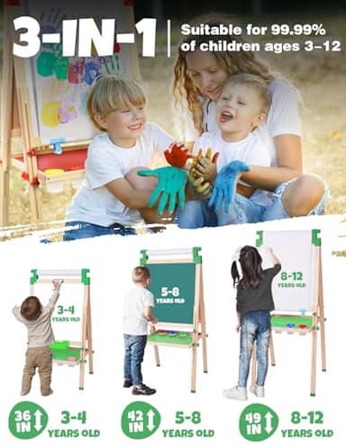 JOYOOSS Easel for Kids - Adjustable Wooden Art Easel with Paper Roll,Magnetic Double Sided Dry Erase Board,Outdoor Easel for Toddlers,Green - Image 2