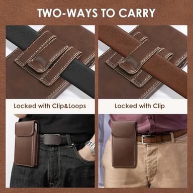Cverny Leather Phone Holster, Universal Leather Holster Compatible with iPhone 16, 16 Pro Max, iPhone 15 Pro Max, 15 Plus... Galaxy S24... Cell Phone Holster with Belt Clip for Men Coffee (L) - Image 5