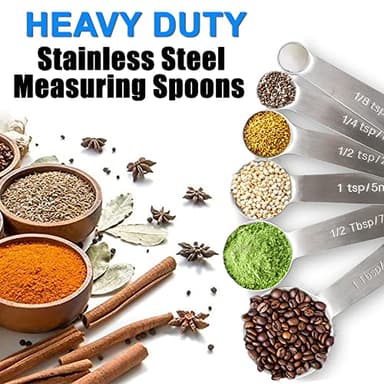 Measuring Spoons, Premium Heavy Duty 18/8 Stainless Steel Measuring Spoons Cups Set, Small Tablespoon with Metric and US Measurements, Set of 6 for Measuring Dry and Liquid Ingredients - Image 2