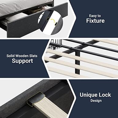 Allewie Full Size Platform Bed Frame with 3 Storage Drawers, Fabric Upholstered, Wooden Slats Support, No Box Spring Needed, Noise Free, Easy Assembly, Dark Grey - Image 5