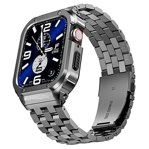 SUPLINK Metal Case Bands Compatible with Apple Watch 10 46mm Band/Apple Watch 11 46mm Band, Stainless Steel Rugged Protective Bumper for iWatch Series 10/11 Men, Space Grey - Image 1