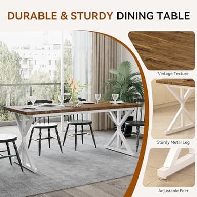 AMICLIBER Farmhouse Dining Table for 6-8 People, 70.8 Inch Rectangular Wood Dining Table, Rustic Kitchen Table with Extra Heavy Duty Metal Legs for Dining Room - Rustic Oak/White - Image 3