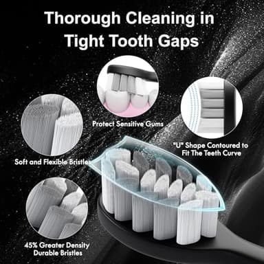 Diamond Style - Sonic Electric Toothbrush for Adults and Kids, Comes with 10 Brush Heads & Travel Case, 5 Modes with 2 Minutes Built in Smart Timer, One Charge for 90 Days, 42,000 VPM Motor (Black) - Image 5