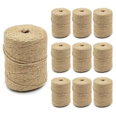 10 PCS Twine String Bulk 6000 Feet Long, 2mm Thin Jute Twine for Crafts, Hemp Rope Wrapping, Packing Gardening, Crochet Knitting Macrame Decor, 600 Feet Each Roll - Image 1