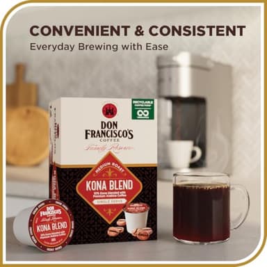 Don Francisco's Kona Blend Coffee - 24 K-Cup Compatible Single-Serve Pods - 10% Kona - Recyclable through TerraCycle - Compatible with Keurig Brewers - Image 3