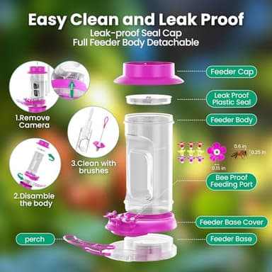 Soliom-The Original Hummingbird Feeder Camera 2K with Updated Structure for Leak Proof,Ant Moat, Bird Watching with AI Identify Bird Species,3 Feeding Ports, Gifts Ideas for Family (16 OZ) - Image 5