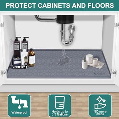 CANIVI Under Sink Mat, 34" x 22" Waterproof Silicone Under Sink Tray for Kitchen & Laundry Cabinets, Kitchen Cabinet Shelf Protector, Up to 3.3 Gallons Liquid, Fits 36 inch Standard Cabinet(Grey) - Image 4