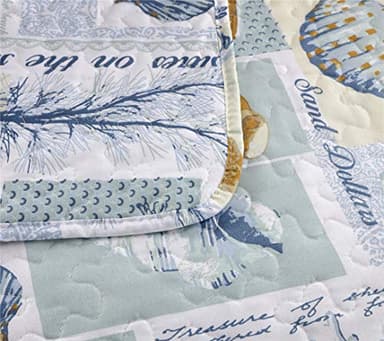 Junsey Beach Theme Quilts Set King Size Ocean Conch Seashell Starfish Seaweed Bedspreads Lightweight Patchwork Coastal Bedding Letter Printed Coverlets with Pillow Shams - Image 6