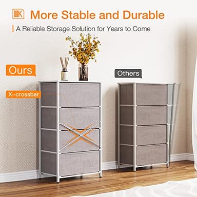 ODK Dresser for Bedroom with 4 Storage Drawers, Small Dresser Chest of Fabric Drawers with Sturdy Steel Frame, Wood Top, Light Grey - Image 7
