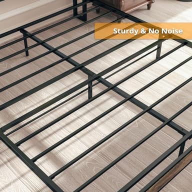 LIKIMIO Full Size Bed Frame, Storage Headboard with Charging Station, Solid and Stable, Noise Free, No Box Spring Needed, Easy Assembly (Walnut and Beige) - Image 7