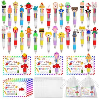 30 Set Cute Multicolor Pens in One 4-in-1 Fun Pens Bulk with 30 Gift Cards for Kindergarten Party End of Year Student Gift Bulk Office School Exchange Gifts - Image 1