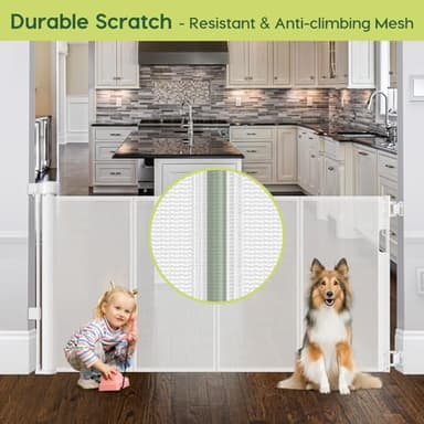 Reinforced 55" Wide Retractable Baby Gates for Doorways to Prevent Crawling Under, Outdoor Retractable Gate, Mesh Child Safety Gates for Toddlers, Indoor/Outdoor Baby Gate for Deck/Porch/Patio, White - Image 9