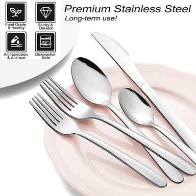 Pleafind 72-Pieces Silverware Set for 12, Flatware Set with Steak Knives, Stainless Steel Cutlery Set, Include Forks Spoons and Knives Set, Dishwasher Safe Utensil Sets for Home Restaurant - Image 4