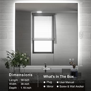 TETOTE 36 x 36 Inch LED Backlit Mirror with Light Bathroom,Anti-Fog,Dimmable,CRI90+,IP 54Water Proof,Vanity Mirror with Light,Wall Mounted,Horizontal/Vertical - Image 6