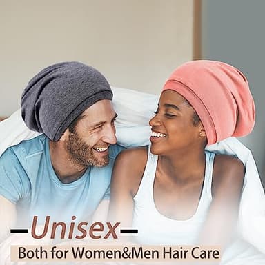 NICPOO 2 Pcs Adjustable Silk Satin Night Cap, Women's Men's Sleep Cap, Silk Lined Slouchy with Adjustable Strap, Curly Hair Head Scarf, Night Caps, Black+blue2 - Image 6