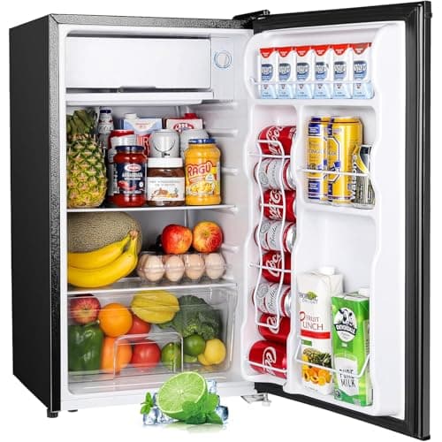 Upstreman 3.2 Cu.Ft Mini Fridge with Freezer, Single Door Mini Fridge, Dorm Fridge, Adjustable Thermostat, Mini Refrigerator for Bedroom, Office, Dorm, Black-BR321 - Image 1