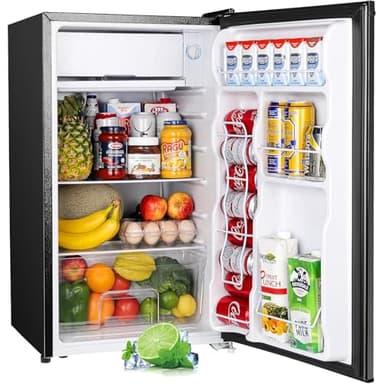 Upstreman 3.2 Cu.Ft Mini Fridge with Freezer, Single Door Mini Fridge, Dorm Fridge, Adjustable Thermostat, Mini Refrigerator for Bedroom, Office, Dorm, Black-BR321 - Image 1