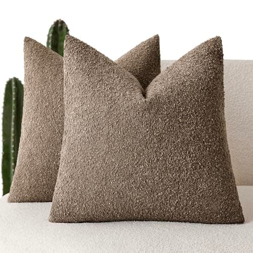 Foindtower Pack of 2 Textured Boucle Throw Pillow Covers Accent Solid Decorative Pillow Cases Cozy Woven Couch Cushion Case for Chair Sofa Bedroom Living Room Home Decor 20x20 Inch Light Brown - Image 1