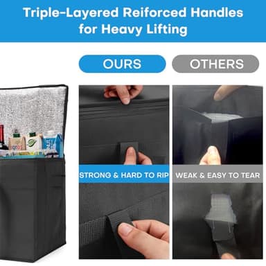 JUNGYOON 2-Pack Heavy-Duty Insulated Grocery Bags & Insulated Bag – Collapsible Cooler Bag with Zippered Top | Reusable Shopping Bags for Groceries, Picnics, Easy Storage(XXL Black) - Image 6