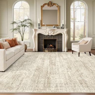 Soalmost Washable Area Rug 8x10, Large Soft Rugs for Living Room Vintage Beige Carpet 8x10 Area Rugs for Bedroom Dining Room Non-Slip Stain Resistant Under Table Rug - Image 1