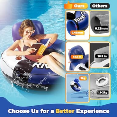KIZJORYA 2025 New & Upgraded River Tubes for Floating Heavy Duty, Inflatable Float for Beach Lake Rafting, Fool Floats with Mesh Bottom, Cup Holder, Backrest - Image 4