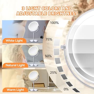 MIYADIVA Lighted Makeup Mirror, 20X Magnifying Mirror with Light, Double Sided Makeup Mirror with 20X/1X Magnification, 360°Rotation, 3 Colors Brightness Adjustable Vanity Mirror with 42 LEDs, 2000mAh - Image 5