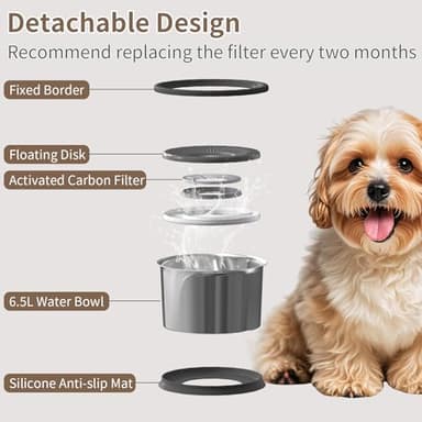 6.5L Dog Water Bowl No Spill 1.6 Gallon Stainless Steel Water Bowl for Dogs 220oz Large Capacity No Splash Slow Drinking Feeder with Anti-Slip Mat for Messy Drinkers - Image 4