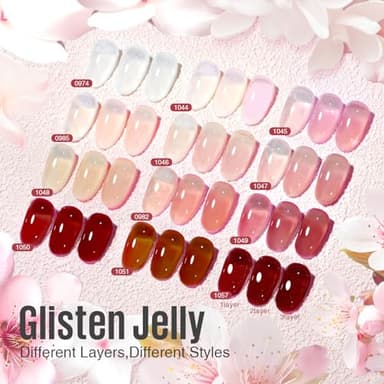 MEFA Jelly Gel Nail Polish Set, 12 Colors Jelly Red Glitter Nail Polish Set Nude Pink Milky White Nail Polish Gel Neutral Transparent Sheer Red Gel Nail Gifts for Women Girl DIY Salon Home Manicure - Image 7