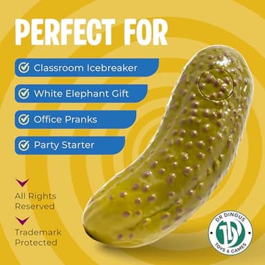 DR DINGUS Party Pickle - 30 Second Dance Party - 10 Original Music Beats - Press Button - Family Friendly for Class, Office, Gift, Making Friends - Image 5