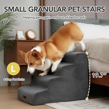 Deconovo Pet Stairs for Small & Elderly Dogs Cats 4-Step Dog Ramp Non-Slip Surface, Soft Washable Cover, Portable for Couch & Bed Use –Ideal for Senior Pets, Compact Storage Friendly, 19.7" H Ash Gray - Image 2