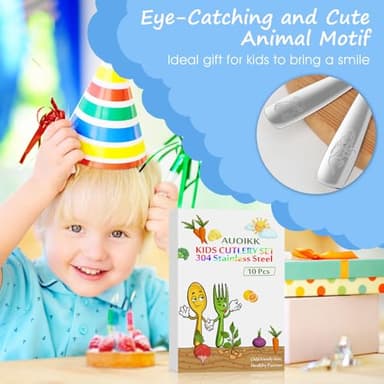 AUOIKK 10-Piece Toddler Flatware, Kids Utensils Stainless Steel Cutlery Set, Children Safe Spoons and Forks with Ergonomic Handle, Easy to use and Dishwasher Safe (Crocodile and Bear) - Image 7