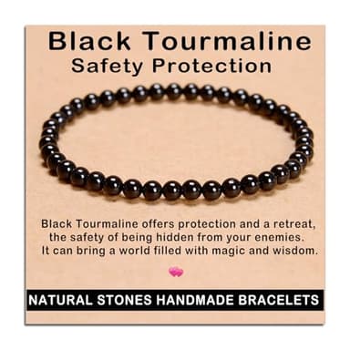 AD Beads Handmade Gemstone Stretch Elastic Bracelet Crystal Healing Reiki Nature's Beauty and Spiritual Essence Unisex (4mm, Black Tourmaline (Best protection)) - Image 1