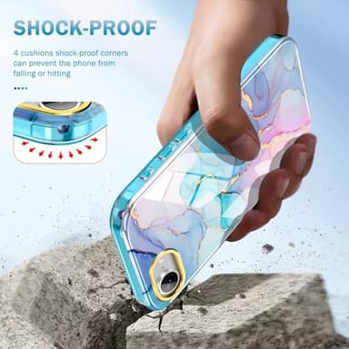 Turquiase Cute Marble Case for iPhone 16e 6.1 inch Built with Screen Protector, Lightweight and Stylish Full Body Shockproof Protective Rugged TPU Case for Women/Girls - Image 4