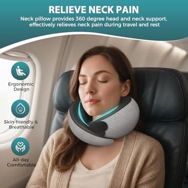 FIOGIKO Travel Neck Pillows for Airplanes - 360° Ergonomic Memory Foam Travel Pillow - Relief Neck Pain with Breathable Support for Long Flights, Car, Train & Office Use - Adults & Kids - Image 2