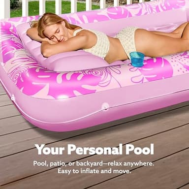 SLOOSH Inflatable Tanning Pool Lounger Float, 70" x 46" Pool Floats Adult with Pillow, 4 in 1 Suntan Tub Raft Floatie,Sunbathing Bed Lounge for Water Blow Up Kids Ball Pit Party Gifts, L-Hot Pink - Image 3