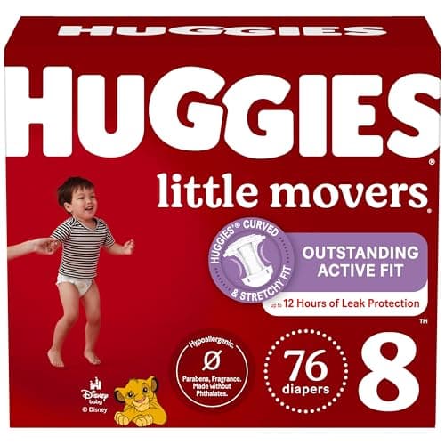 Huggies Size 8 Diapers, Little Movers Baby Diapers, Size 8 (46+ lbs), 76 Count, Packaging May Vary - Image 1