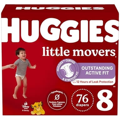 Huggies Size 8 Diapers, Little Movers Baby Diapers, Size 8 (46+ lbs), 76 Count, Packaging May Vary - Image 1