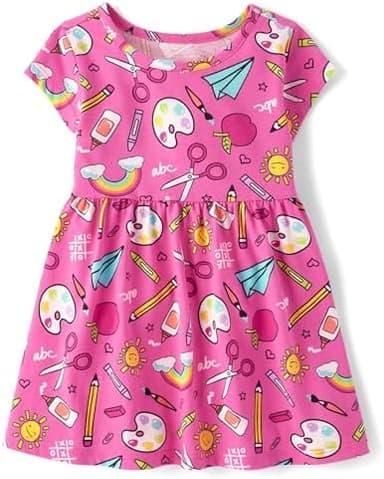The Children's Place,Baby-Girls,and Toddler Short Sleeve Everyday Dresses,Pink School Doodle,4 Years - Image 2
