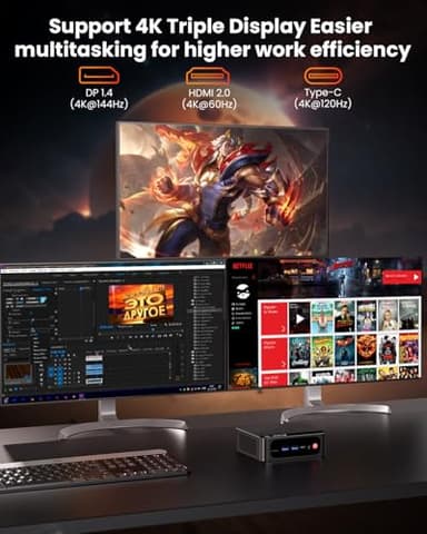 Beelink Mini PC SER5 Pro, AMD Ryzen 7 5825U (Up to 4.5GHz), 16GB DDR4 RAM 500GB SSD, Radeon 8CUs Graphics, WiFi 6/ BT5.2/ DP+USB-C+HDMI 4K Triple Display/ USB3.2/2.5G LAN Home/Office Desktop Computer - Image 6