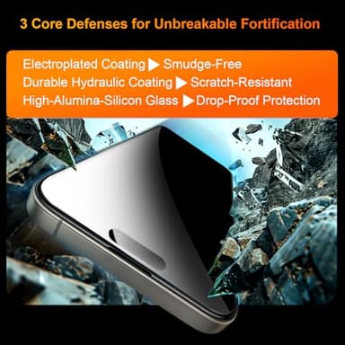 OneFish 2 Pack Privacy Screen Protector for iPhone 16 Pro Max - 4-Way 360° Anti-Spy, 9H Hardness, 3D Curved Edges, Case-Friendly & Easy Installation - Image 7