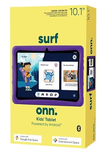 onn. Surf 10.1" Kids Tablet, (2022) 2.0 GHz Quad-Core, 32GB Storage, 2GB RAM, (1280 x 800) Touchscreen, Android 12, Charcoal - with Purple Rubberized Case (Renewed) - Image 3