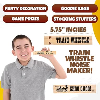 Wooden Train Whistles (Pack of 120) - Wood Train Whistle for Kids, Train Party Favors, Theme Birthday Decorations, Noisemakers, Goodie Bag Filler, Small Game Prizes, Stocking Stuffers - Image 2