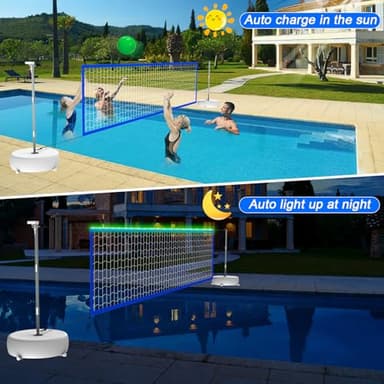 Alpcouts Pool Volleyball Net Set with Lights, Solar Powered Portable Outdoor LED Volleyball Net for Pool with 2 Glowing Balls,Pump and Weighted Bases, Adjustable Length 15ft-32ft for Inground Pool. - Image 2