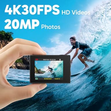 AKASO EK7000 4K30FPS 20MP WiFi Action Camera with EIS Ultra HD 131FT Waterproof Underwater Camera Remote Control 4X Zoom Support External Microphone Black - Image 2