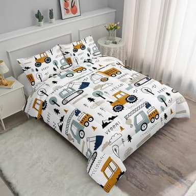 Smell Sunshine Cartoon Car Comforter Set Kids Construction Printed Bedding Set with 1 Comforter and 2 Pillowcases for Boys and Girls Bedroom All Season(Car Twin) - Image 2