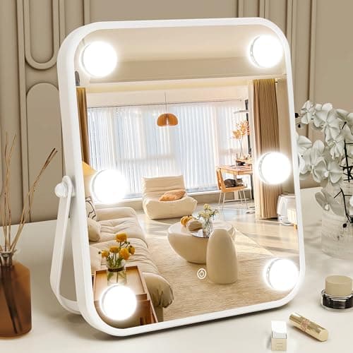 ROLOVE 10x12 Inch Hollywood Vanity Mirror with Dimmable LED Lighting, Smart Touch Control & U-Shaped Bracket - Portable Tabletop Makeup Mirror for Travel, Home - Image 1