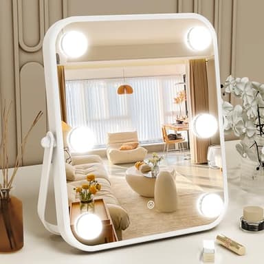 ROLOVE 10x12 Inch Hollywood Vanity Mirror with Dimmable LED Lighting, Smart Touch Control & U-Shaped Bracket - Portable Tabletop Makeup Mirror for Travel, Home - Image 1