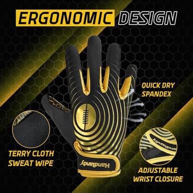 AIGEVTURE Mens Football Gloves Wide Receiver Youth Sticky Mens Receiving Gloves Best Gifts Black and Gold Medium - Image 2